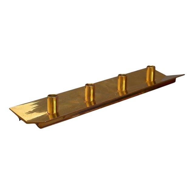 Vintage Swedish Four-Light Candleholder in Brass by Pierre Forssell for Skultuna, 1960s For Sale
