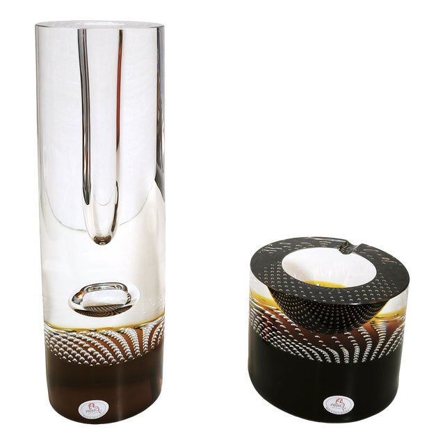 Princ Art Glass Vase and Ashtray Set by Pavel Havelka, Czech, 1990s, Set of 2 For Sale