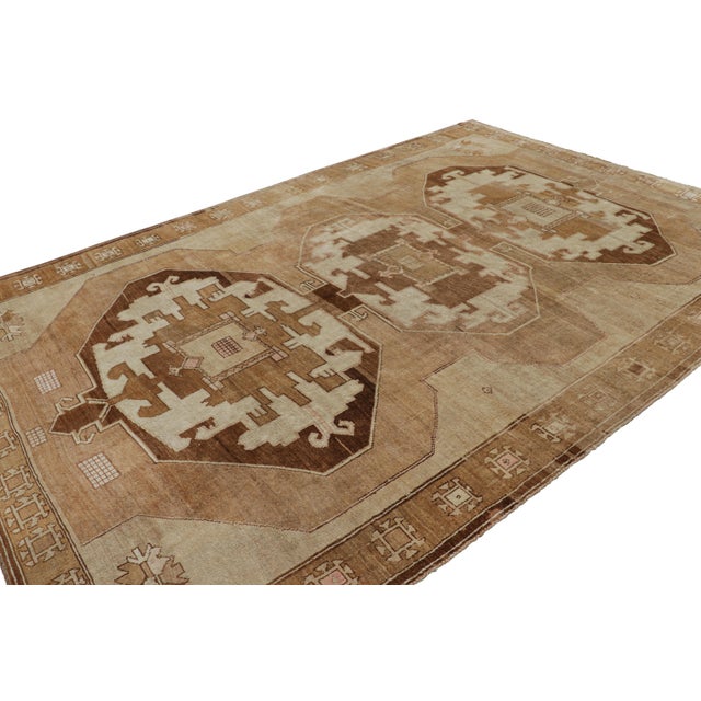 Rug & Kilim Vintage Turkish Kars Rug in Beige-Brown With Geometric Medallions | Rug & Kilim For Sale - Image 4 of 8