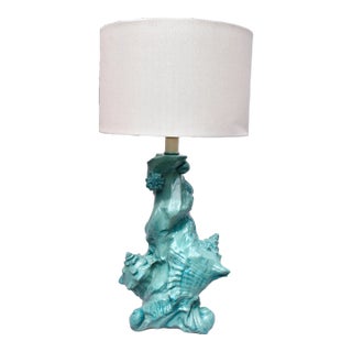 Vintage Sirmos Table Lamp With Coastal Conch Shell Motif For Sale