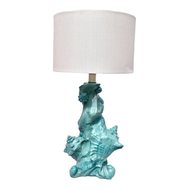 Vintage Sirmos Table Lamp With Coastal Conch Shell Motif For Sale