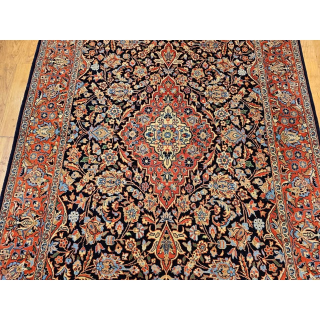 Late 20th Century Vintage Kashan Area Rug, Handwoven Floral Pattern, Navy & Brick Red, 4’ X 6’ For Sale - Image 5 of 12
