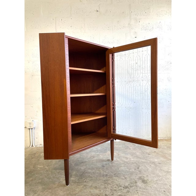 Danish Modern Teak Corner Glass Curio Cabinet or Bar For Sale - Image 9 of 10