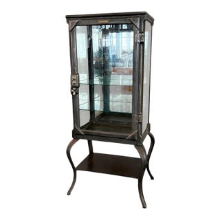 Antique Industrial Brushed Steel Apothecary Vitrine Cabinet For Sale