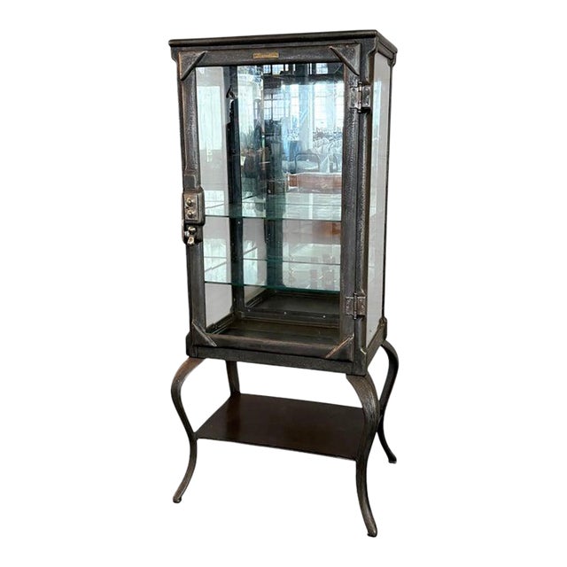 Antique Industrial Brushed Steel Apothecary Vitrine Cabinet For Sale