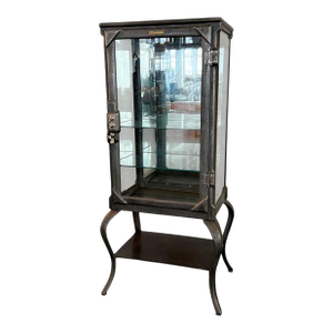 Antique Industrial Brushed Steel Apothecary Vitrine Cabinet