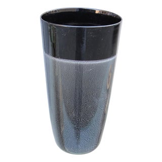 Cylindrical Vase in Black with Silver Dust from Seguso, 1980 For Sale