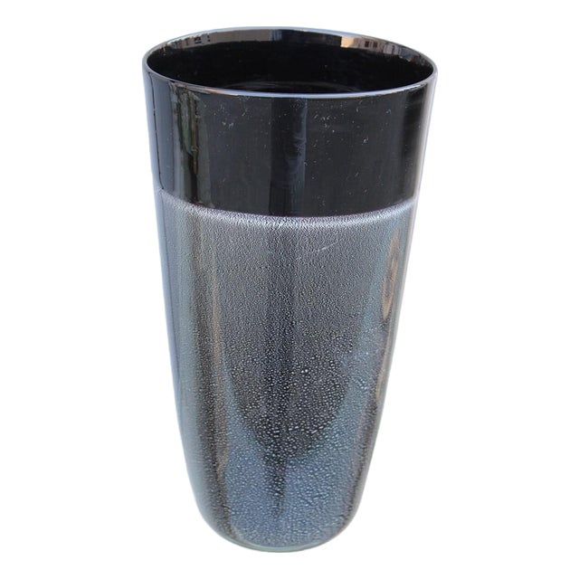 Cylindrical Vase in Black with Silver Dust from Seguso, 1980 For Sale
