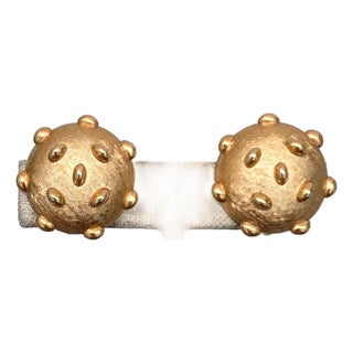 Vintage 1960s Signed Crown Trifari Round Goldtone Studded Clip Earrings-2 Pieces For Sale