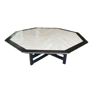 Mid 20th Century Harvey Probber Blackened Walnut & Inlaid Travertine Coffee Table