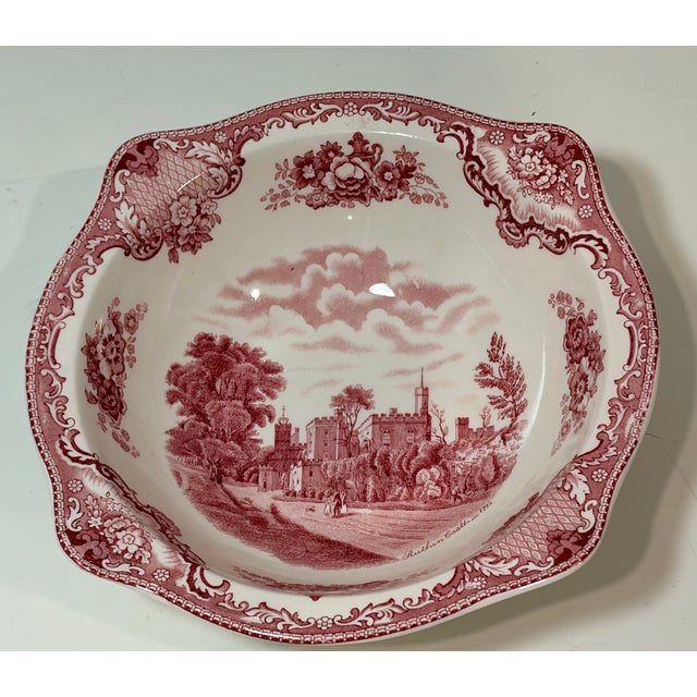 English Johnson Brothers Old Britain Castles Red Earthenware Serving Bowl 9" Crown Stamp For Sale - Image 3 of 9