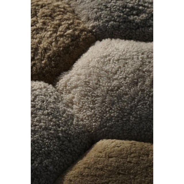 Wood Mid-Century Modern Danish Hexagonal Oak Stool with Shearling Lambswool Upholstery, 1950 For Sale - Image 7 of 14