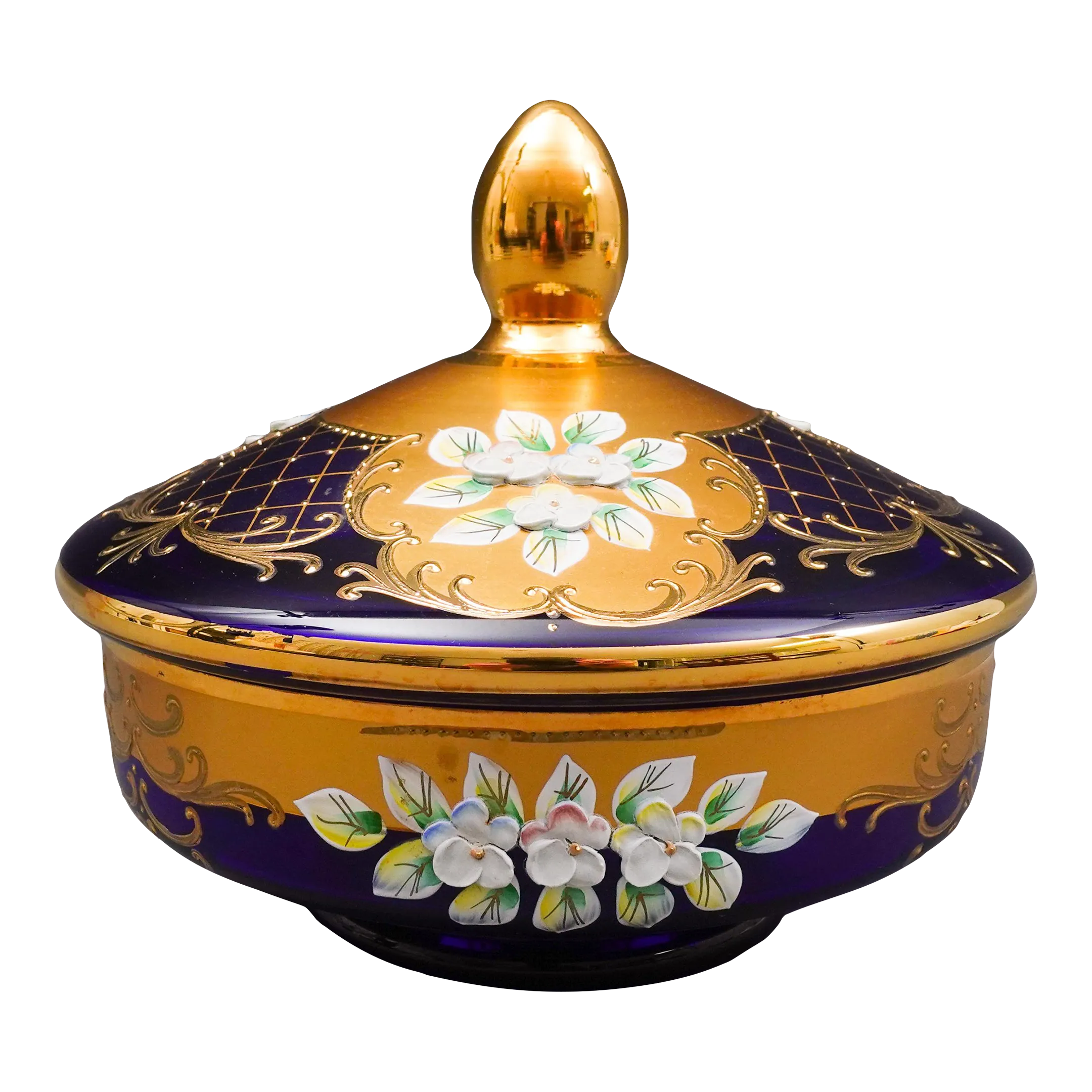 Mid 20th Century Egermann Czech Bohemian Cobalt Blue 24k Gold