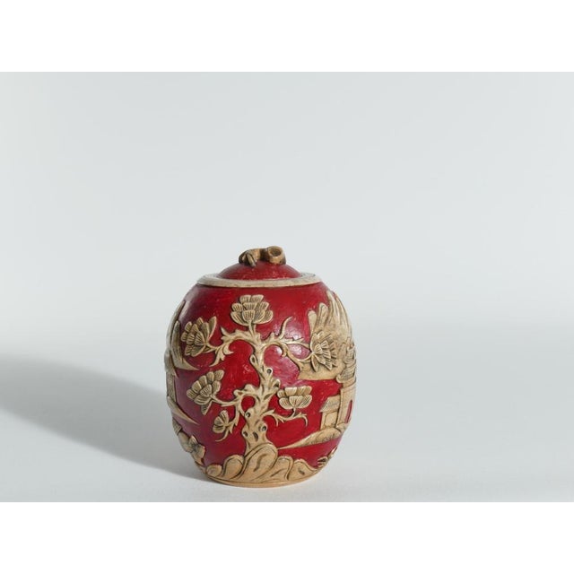 Vintage Vietnamese Red Hand Carved Soapstone Lidded Jar For Sale - Image 4 of 17