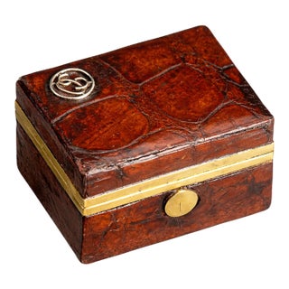Exceptional Quality Antique Leather Edwardian English Desk Stamp Box For Sale