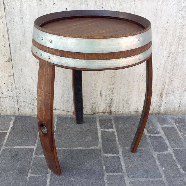 Three-Legged Wooden Barrel Table, Italy, 1980s For Sale - Image 4 of 4