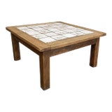 Rustic Antique Oak Coffee Table With Hand-Painted Delft Tiles For Sale