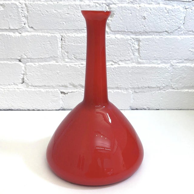Mid-Century Modern Vintage Red Cased Glass, Possibly Kastrup of Denmark Made for Ramor Label For Sale - Image 3 of 11
