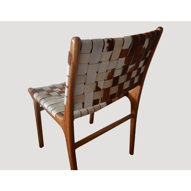 Mid-Century Modern Andrianna Shamaris Premium Double-Backed Teak Wood Cowhide Chair For Sale - Image 3 of 5