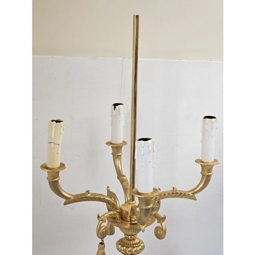 Metal Vintage Laudarte SRL Italy Made Gilt Brass Candelabra Marble Table Lamp For Sale - Image 7 of 16