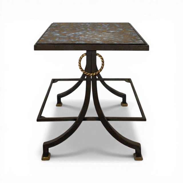 Brown Neoclassical Side Table in Wrought Iron and Glazed Glass For Sale - Image 8 of 8