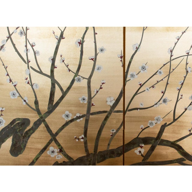 "Sakura and Mejiro Birds", 1970s Showa Era Japanese Byobu Screen For Sale In Dallas - Image 6 of 18