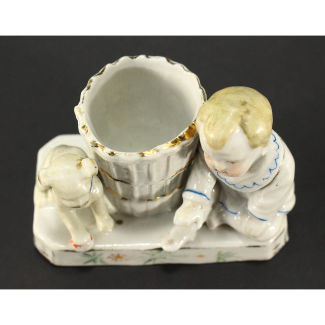 White 1880's German Conta & Boehme Porcelain Match Holder & Striker Baby & Puppy For Sale - Image 8 of 11