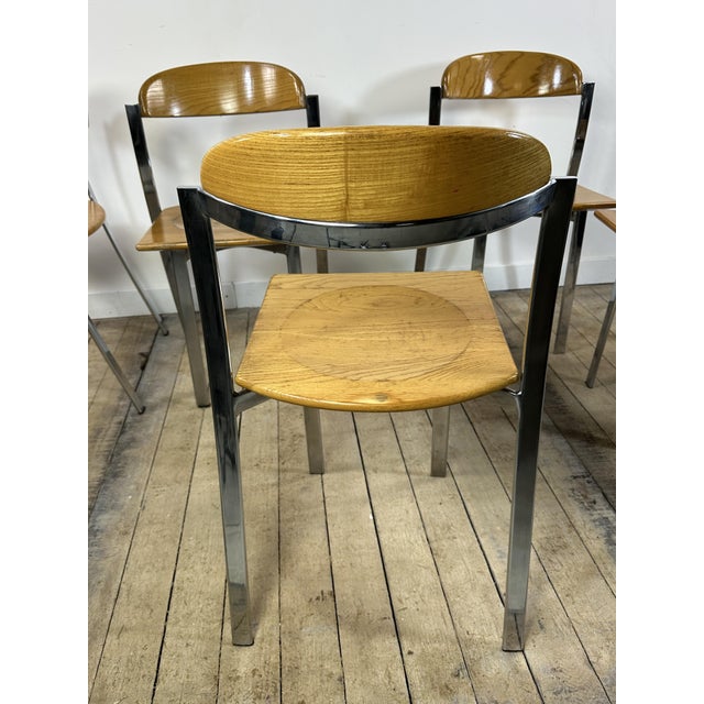Vintage Table and Chairs in Elm and Chrome Steel, 1980s, Set of 7 For Sale - Image 10 of 15