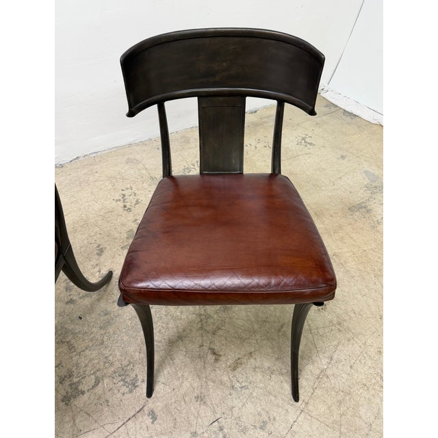Michael Taylor Bronzed Klismos Garden Chairs With Leather Cushions, 1990s For Sale - Image 9 of 18
