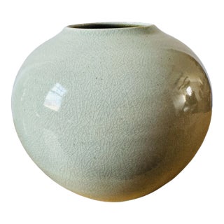 Late 20th Century Studio Pottery Handmade Ceramic Crackle Glaze Vase With Artist Stamp For Sale