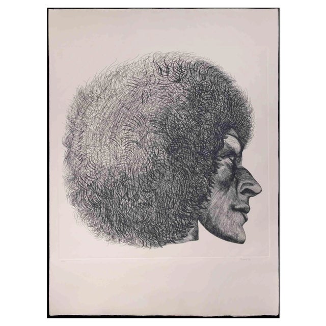 Giacomo Porzano, Profile, Original Etching, 1972 For Sale