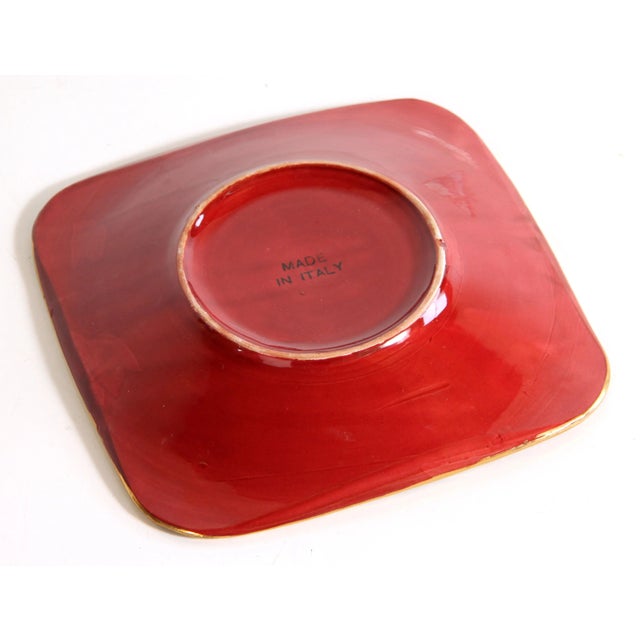 Burgundy Mid Century Modern Italian Sgraffito Art Pottery Cigar Ashtray For Sale - Image 8 of 10