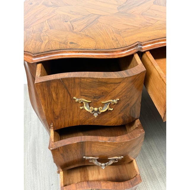 Italian Rococo Bombe Pedestal Desk, Olive Wood For Sale - Image 10 of 12