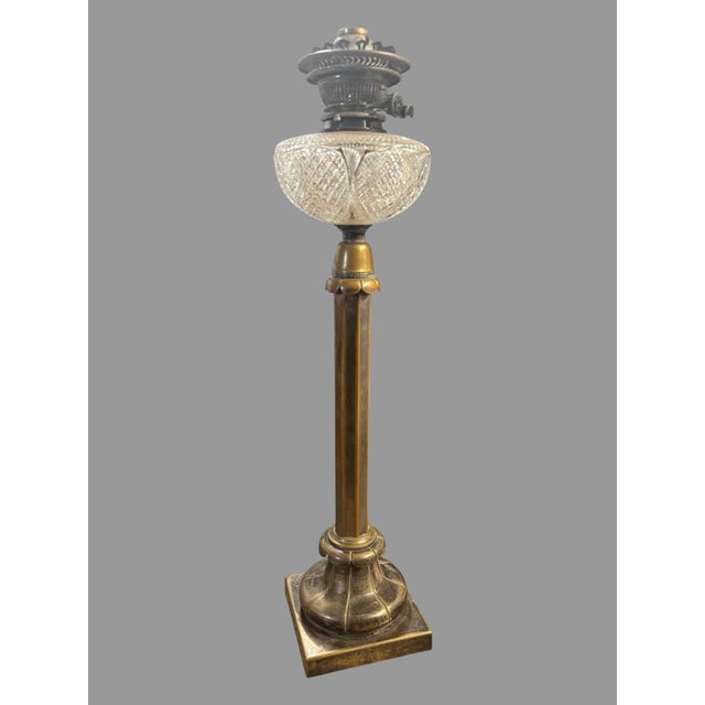 Silver Antique Victorian Palmer & Co Oil Lamp Cut Glass Font Silvered Bronze For Sale - Image 8 of 8