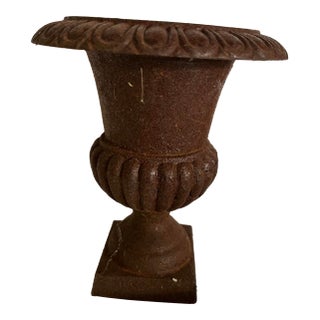 Small Vintage Classic Design Rustic Cast Iron Garden Urn Planter For Sale