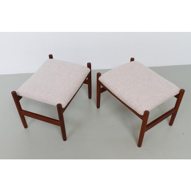 Wood Danish Modern Teak and Wool Ottomans by Hugo Frandsen for Spøttrup, 1960s, Set of 2 For Sale - Image 7 of 18