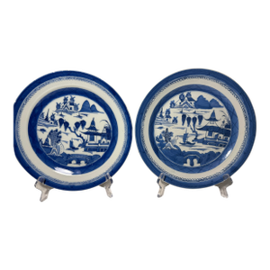 Pair of 18th Century Chinese Porcelain Antique Blue and White Qianlong 10" Landscape "Willow"