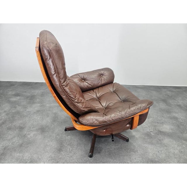 Brown Vintage Swivel Chair in Leather and Wood from Göte Möbler, Sweden, 1960s For Sale - Image 8 of 15