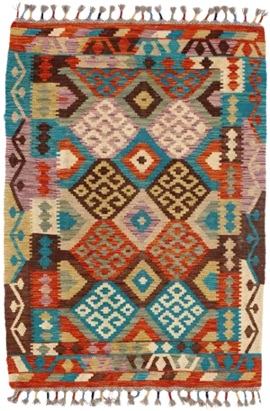 Afghan Kilim Handspun Wool Rug - 3′5″ × 4′10″