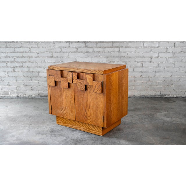 Mid-Century Modern 1970s Lane Furniture "Staccato" Oak Brutalist Nightstand Cabinet For Sale - Image 3 of 12
