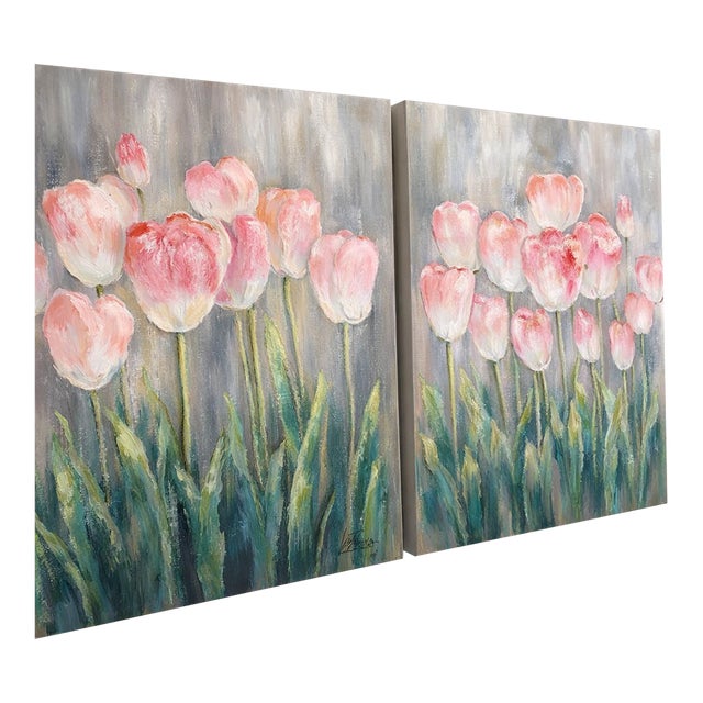 1960s Tulip Lee Renyolds Painting - 2 pc For Sale