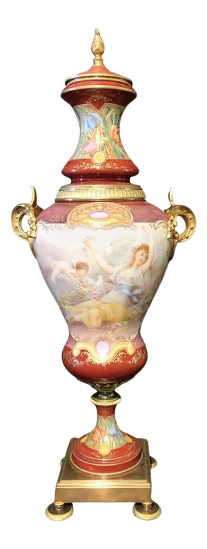 Sevres Spinning Urn Vase Having a Maiden & Cherub Painting Signed Lingaand
