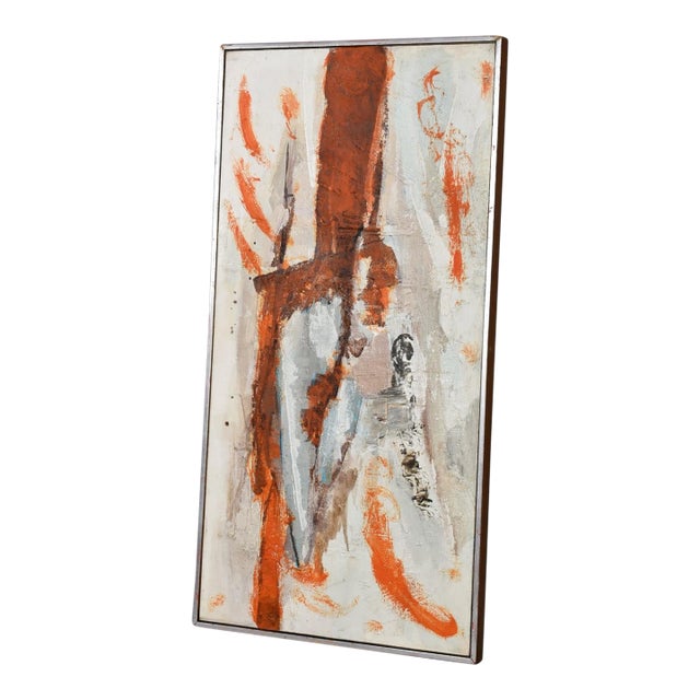 Orange and White Abstract Expressionist Painting From Asheville Antique Tobacco Barn For Sale