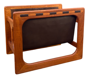 Newspaper Rack in Teak and Genuine Leather by Aksel Kjersgaard for Salin Møbler