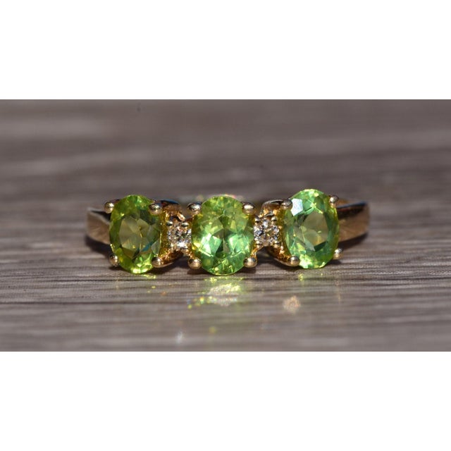 Gold The Hearst Castle: Yellow Gold Peridot Three Stone Ring For Sale - Image 8 of 10