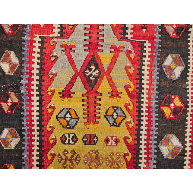 Red Antique Turkish Kilim, Handwoven Wool, Prayer Pattern, Pale Yellow & Red, 4x5 For Sale - Image 8 of 12