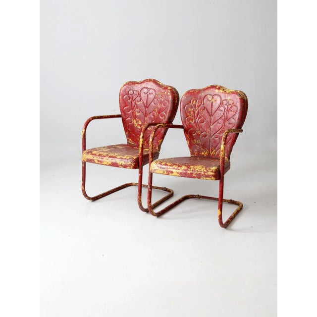 Farmhouse Mid Century Metal Bouncer Patio Lounge Chairs - A Pair For Sale - Image 3 of 13