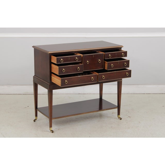 1980s Ej Victor 2 Tier Yew Wood Silver Server Cart For Sale - Image 5 of 15