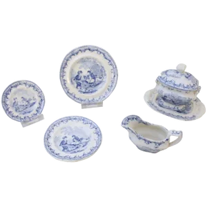 Circa 1840 English Antique Children's Play Ceramic Dinner Service - 5 Pieces