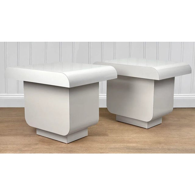 Contemporary Vintage Postmodern White Lacquered End Tables - A Pair For Sale - Image 3 of 10